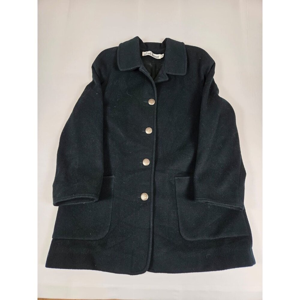 Alfred Dunner Women 10P Black Wool Blend Button Up Vintage Coat Jacket